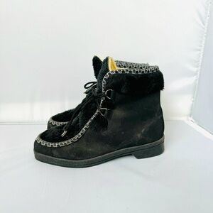 Snowland Vintage Black Suede Fur-lined Ankle Boots Women’s Size 9